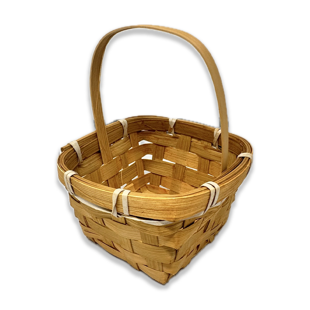 Miniature Bamboo Handle Basket - Square Round Edges 4in